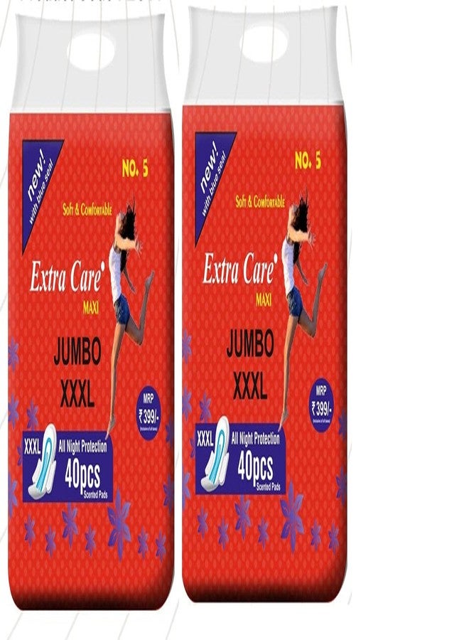 Extra Care Sanitary Pads Red Maxi for Women | Dry-net Soft & Comfortable Sanitary Napkins for Day & Night Protection 80 Sanitary Pad (Pack of 2)